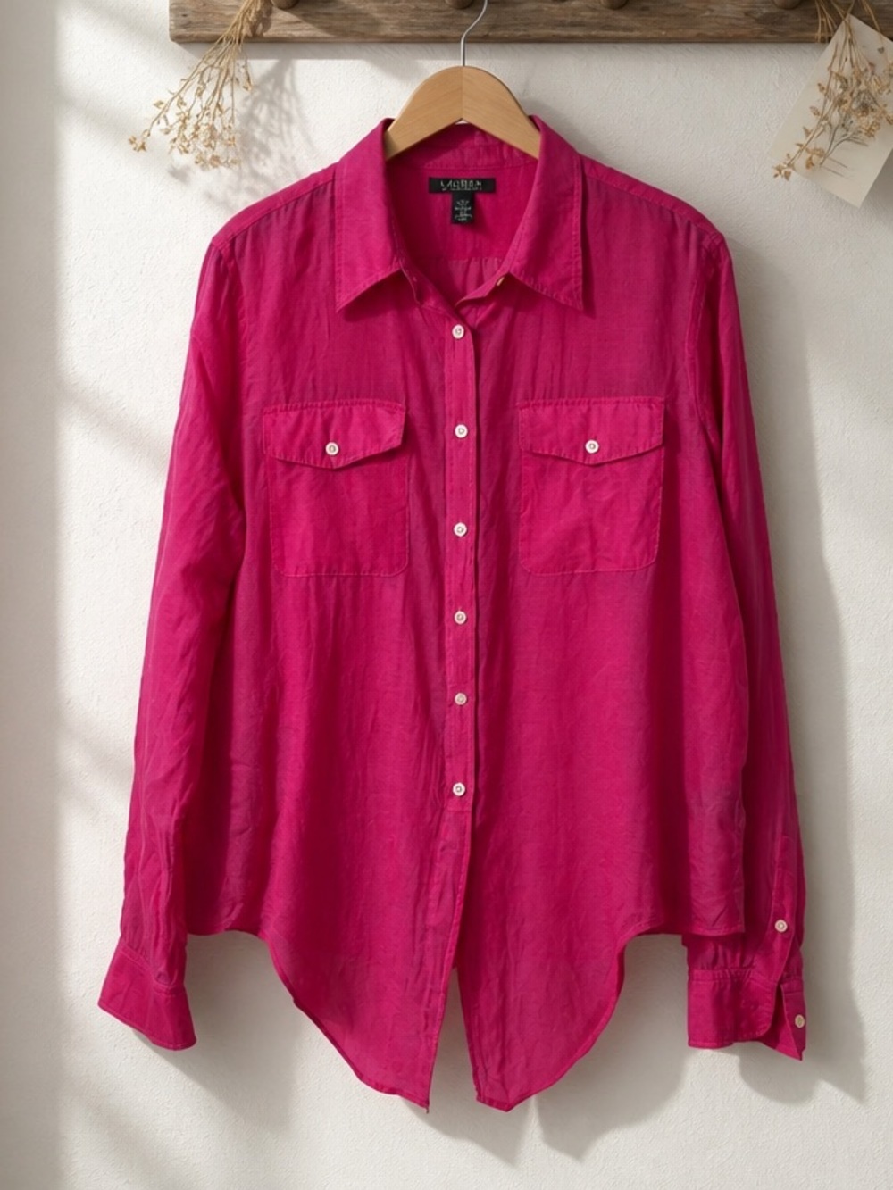 Ralph Lauren Hot Pink Collared Button-Front Blouse